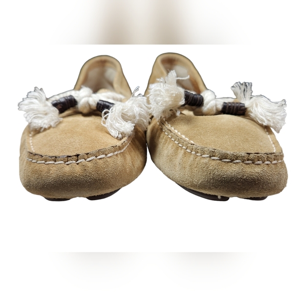 J Crew Loafers Flats Moccasin Suede Leather Bow Tassel Italian Tan Natural 10 - Picture 6 of 15